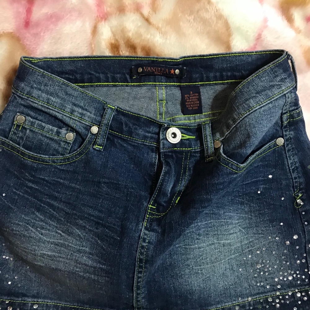 Vanilla Star Medium Wash Denim Mini Skirt Size 3 - Picture 6 of 7